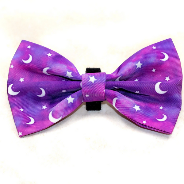 Galaxy Space Pet Bow Bowtie for Dogs & Cats Moon Star Celestial Canvas Pink Purple
