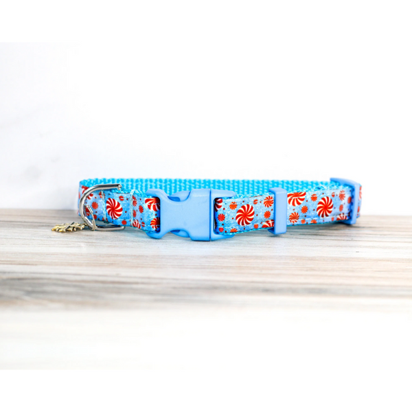 Snowy Peppermint Pet Collar for Dogs & Cats Mint Candy Cane Snowflake Christmas Holiday