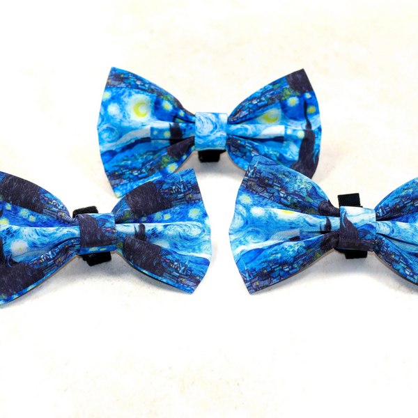 Starry Night Pet Bow for Dogs & Cats Bowtie Van Gogh Art Inspired Blue Canvas