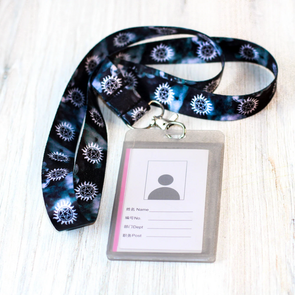 Supernatural Lanyard Badge ID Keycard Holder Pentagram Fan Gift Keychain