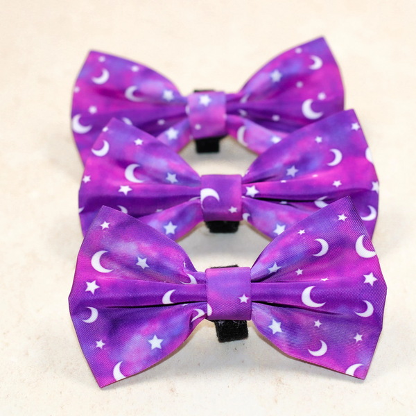 Galaxy Space Pet Bow Bowtie for Dogs & Cats Moon Star Celestial Canvas Pink Purple