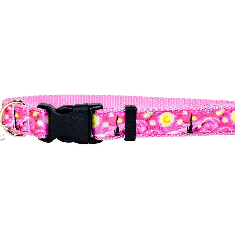 Starry Night Pet Collar for Dogs & Cats Van Gogh Art Inspired Pink Blue Heavy-Duty Nylon