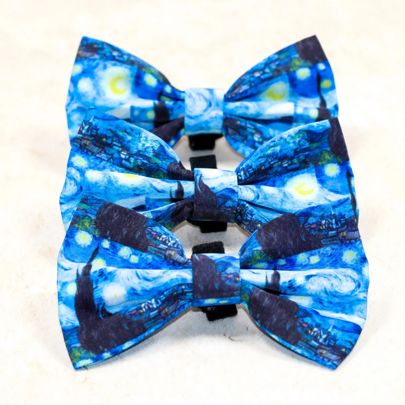 Starry Night Pet Bow for Dogs & Cats Bowtie Van Gogh Art Inspired Blue Canvas
