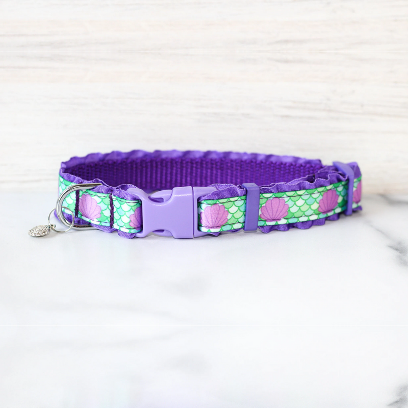 Ocean Princess Pet Collar for Dogs & Cats Seashell Little Mermaid Polyester