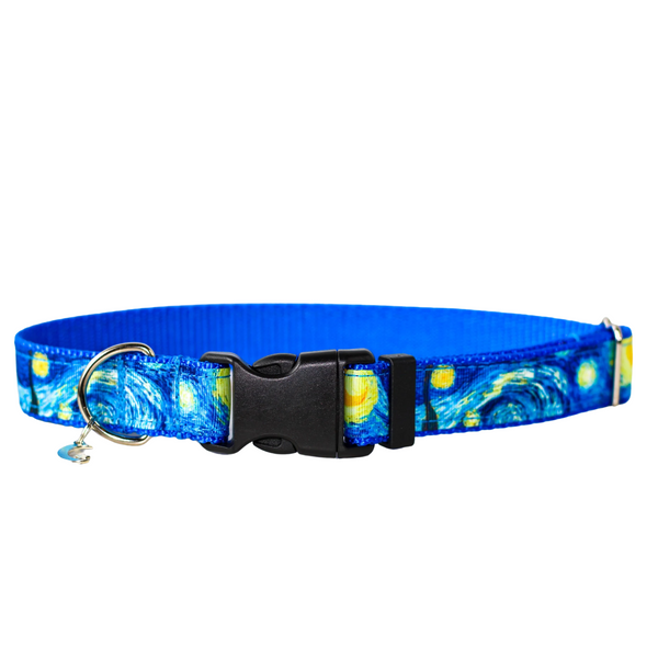 Starry Night Pet Collar for Dogs & Cats Van Gogh Art Inspired Pink Blue Heavy-Duty Nylon