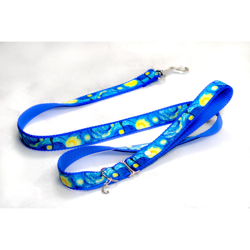 Starry Night Pet Leash for Dogs & Cats Van Gogh Art Inspired Pink Blue Heavy-Duty Nylon